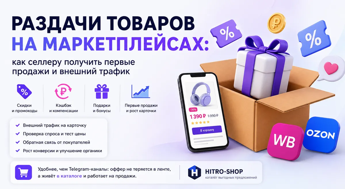 Раздачи товаров на маркетплейсах: как селлеру получить первые продажи и внешний трафик