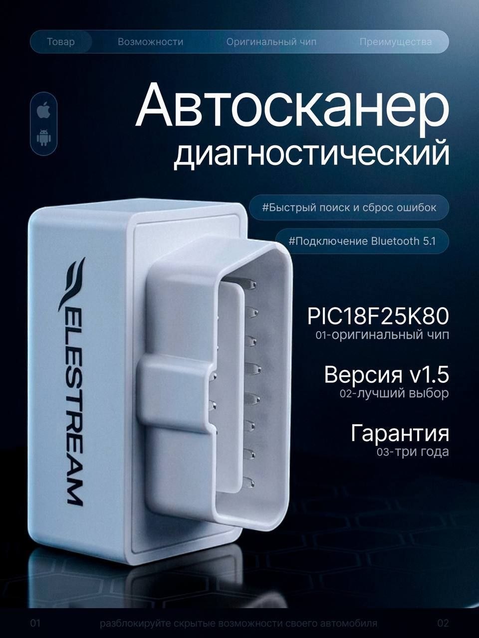 Автосканер для диагностики и кодирования авто ELM327 v 1.5