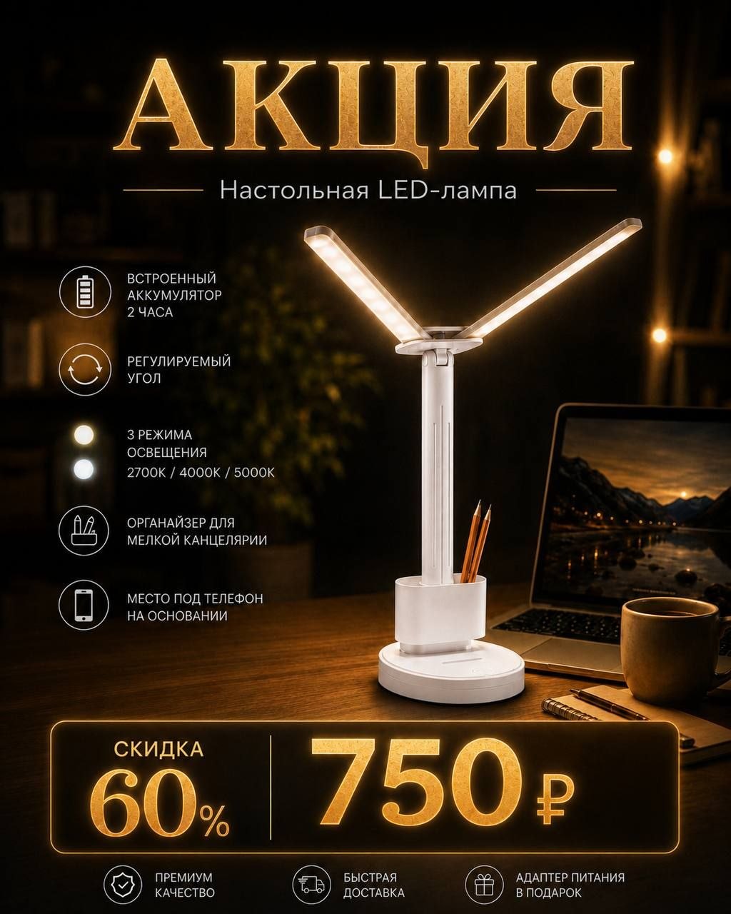 Настольная LED лампа