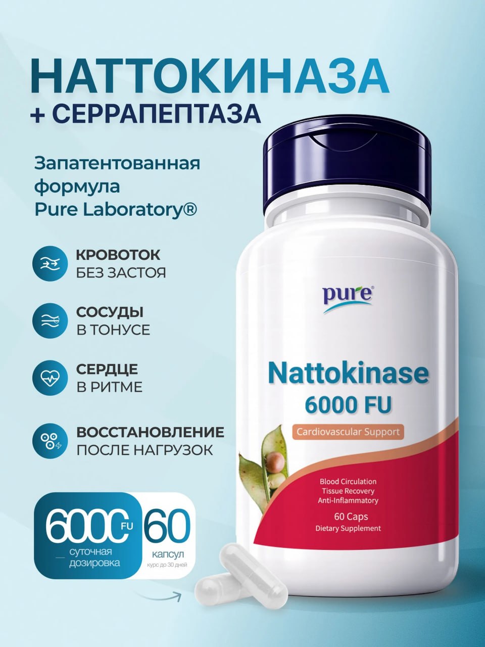 ✨ Наттокиназа и Серрапептаза в капсулах, 60 кап.✨
